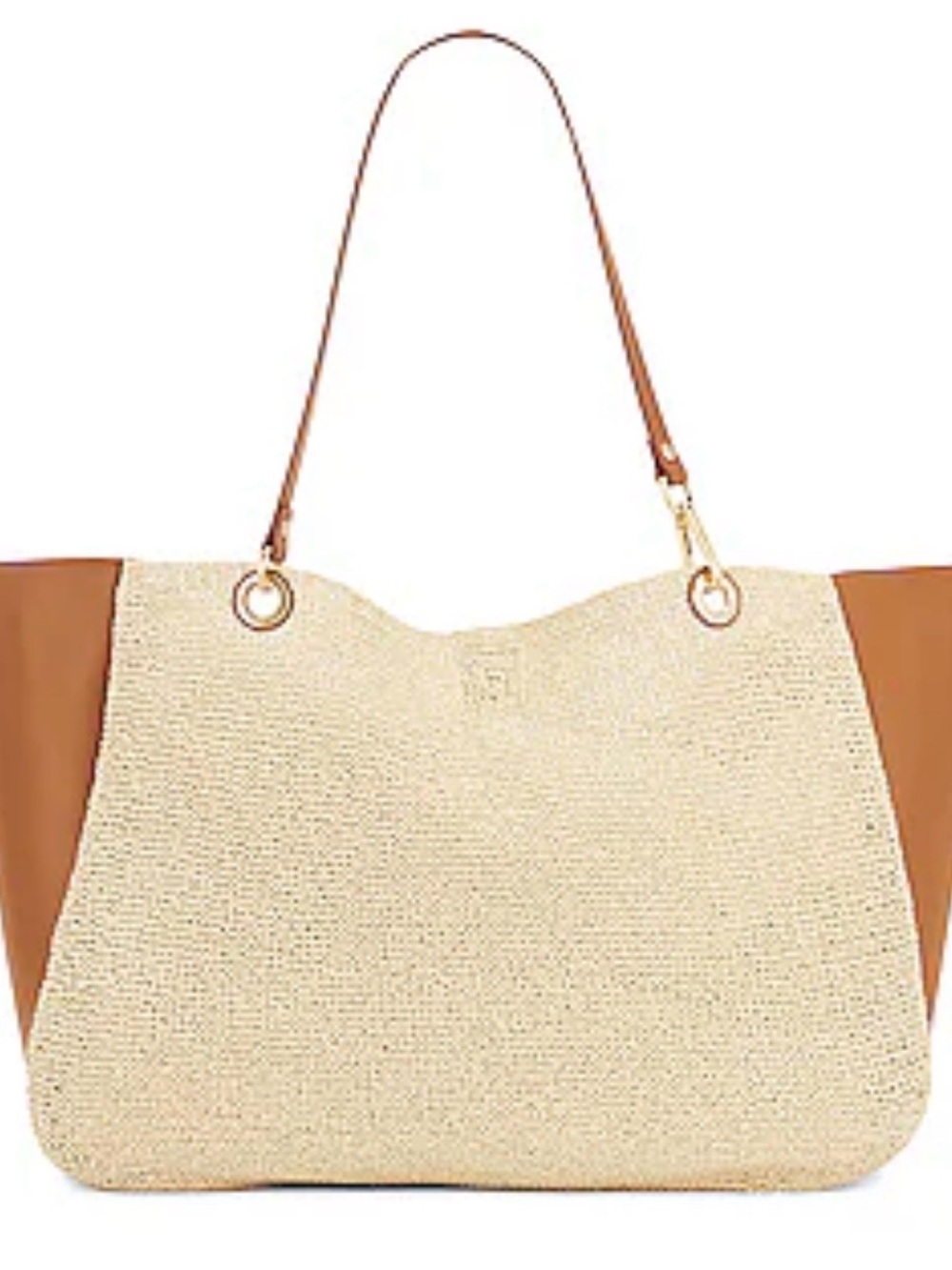 Classic Woven Tote Bag with Tan Leather Trim